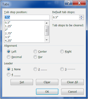 Tabs Dialog Box of MS Word 2007