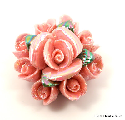 Unique Iridescent Pink Rose Polymer Clay Bouquet Bead