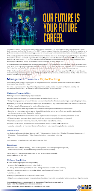 HNB Bank Management Trainees - Digital Banking