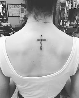 27 Minimalist Simple Line Art Upper Back Cross Tattoos