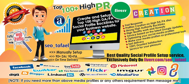 Create Top 100 Social Profile backlinks manually for your business websites.