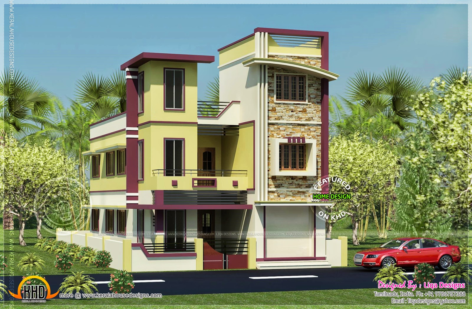 2470 sq ft 3  storied Tamilnadu  house  rendering Kerala 