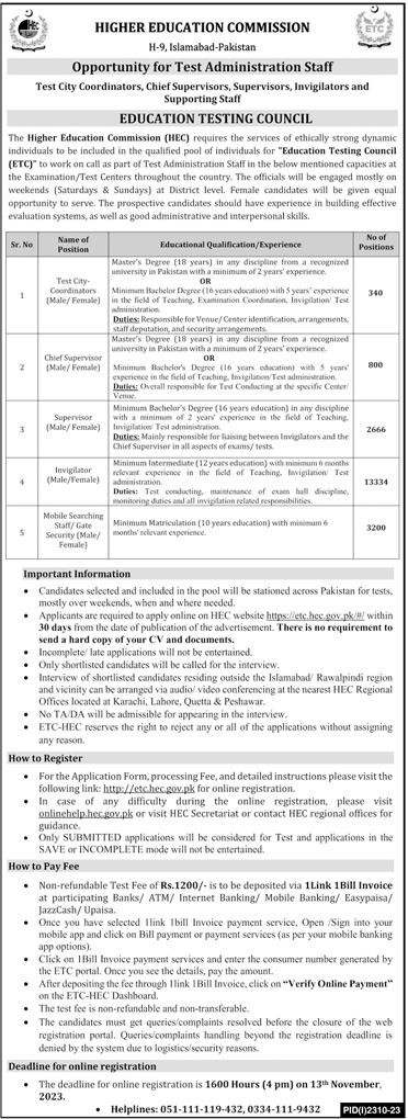 hec test administration staff jobs ad 2023