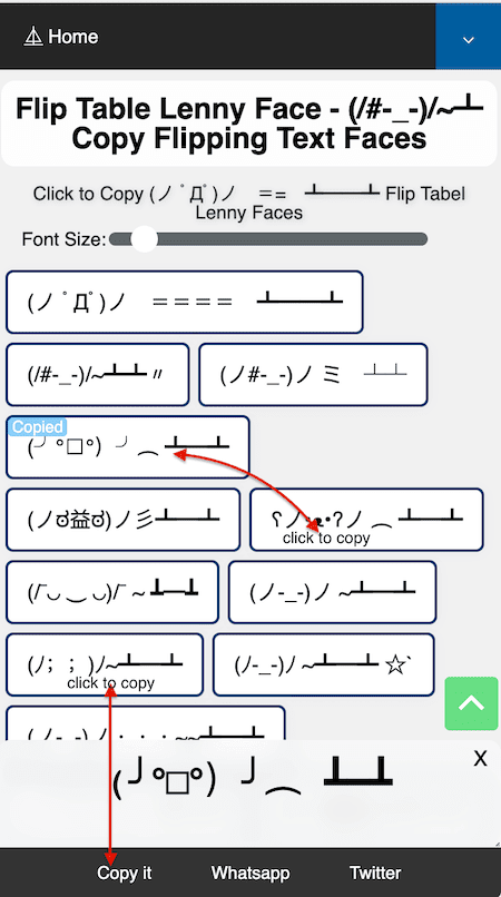 How to Copy (┛ಠДಠ)┛彡┻━┻ Flip Table Lenny Faces?
