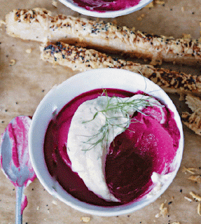 Creamy beetroot mousse with cheese straws