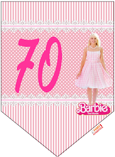 Barbie la Película: Banderines Rosa con Lunares Blancos para Descargar Gratis. Con Números. Barbie the Movie: Pink with Polka Dots Bunting for Free Download. With Numbers.