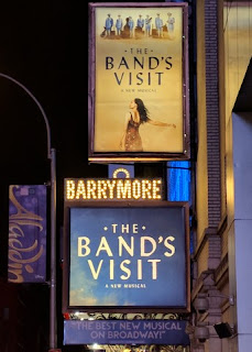 Marquee signs for the Broadway musical "The Band's Visit," 243 W 47th Street, New York, New York