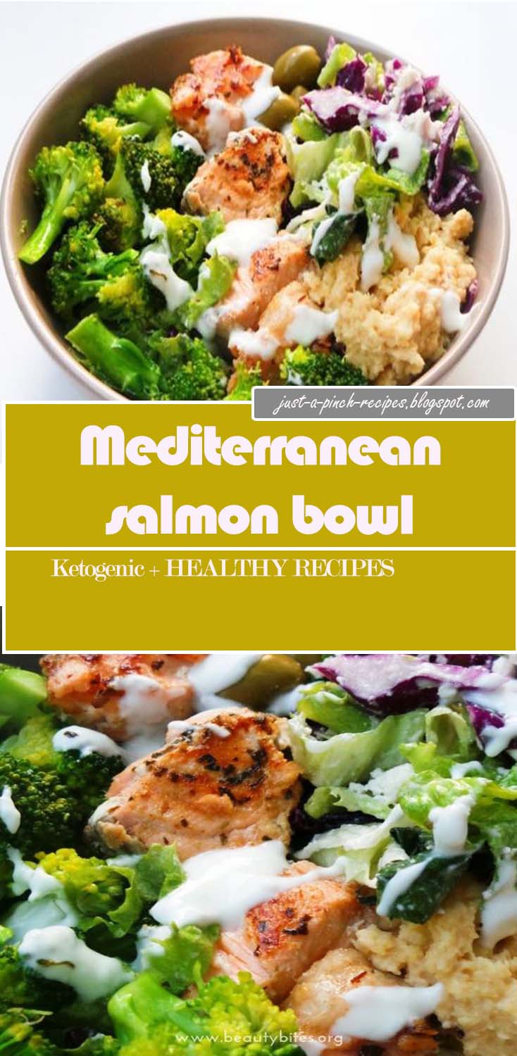 Mediterranean Salmon Bowl - a healthy salmon recipe that is easy, full of flavor, super satisfying and ready in less than 30 minutes! This healthy dinner recipe can easily be made keto and low carb and comes with a meal prep option | clean eating dinner recipe#keto #healthy #lowcarb