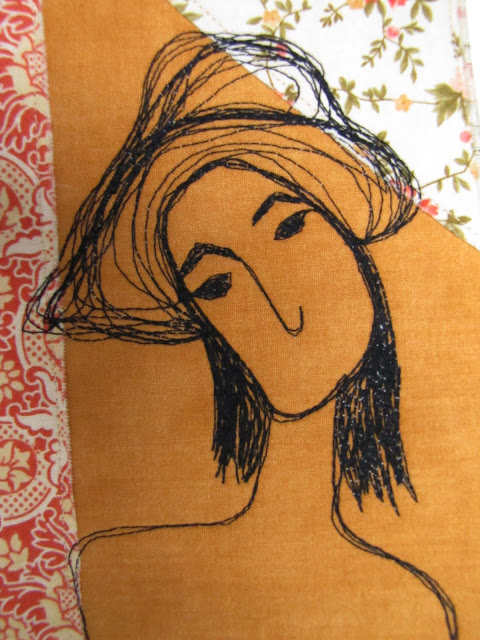 My name is Peaches ....I am a thread sketched fabric art card