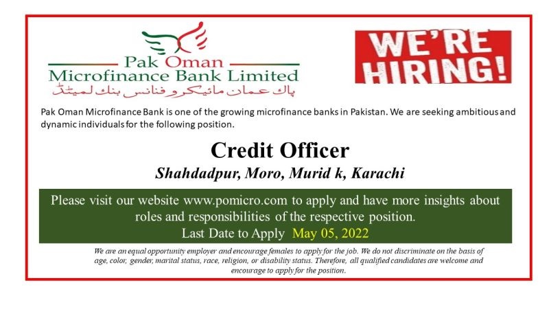 Pak Oman Microfinance Bank Jobs For Credit Officer