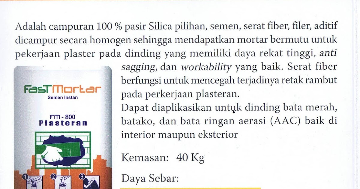  BROSUR  SPESIFIKASI DAN  KEUNGGULAN FM 800 PLASTER DINDING  