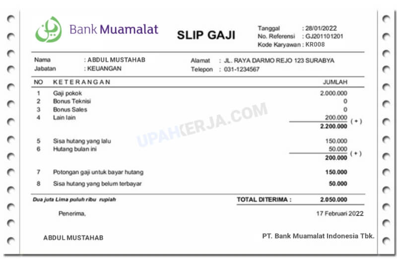 Slip Gaji Bank Muamalat