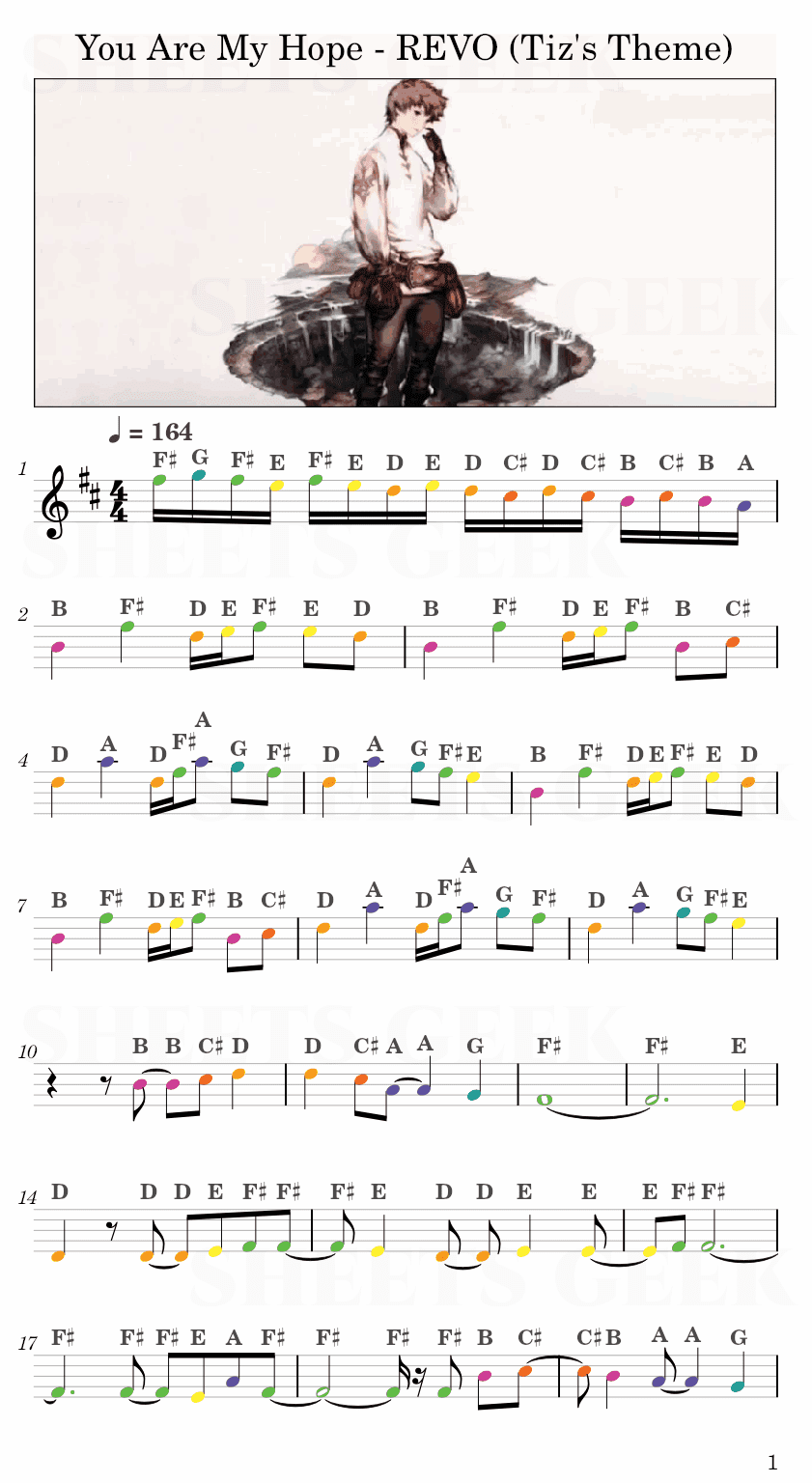 You Are My Hope - REVO Tiz's Theme from Bravely Default Easy Sheet Music Free for piano, keyboard, flute, violin, sax, cello page 1
