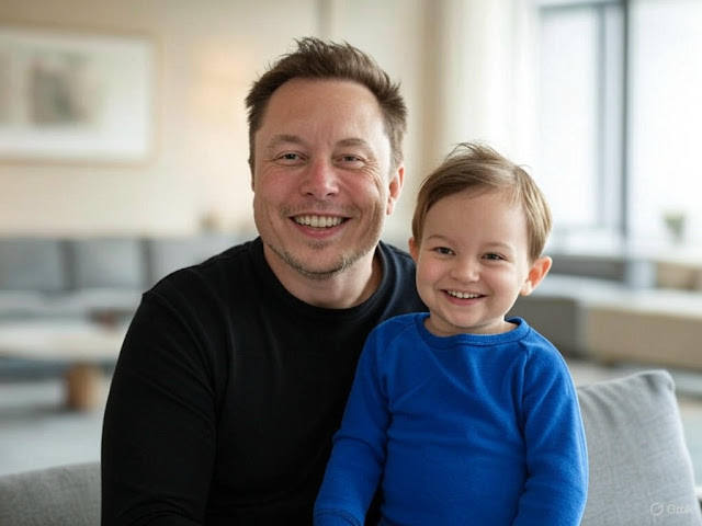"Elon Musk smiling with son X Æ A-Xii, capturing a personal moment of the visionary."