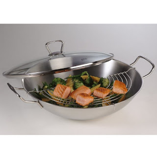  Tigaie wok Fissler, inox diametru 35 cm, capac sticla, inductie, Kunming Wok