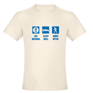 Eat healthy, sleep well, move often, blue traffic safety signs, funny paleo primal t-shirt.