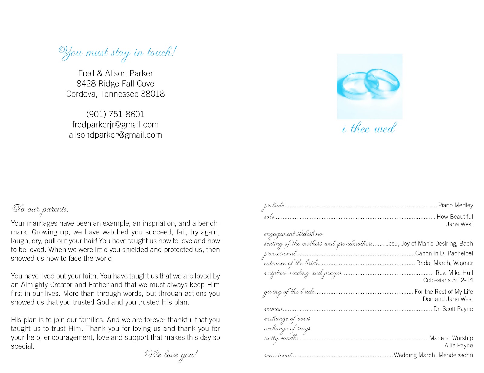 sample wedding programs