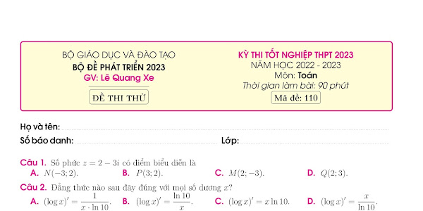 Đề tương tự đề thi minh họa môn Toán của Bộ năm 2023 (có đáp án)