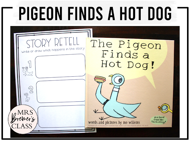 Pigeon Finds a Hot Dog book study activities unit with literacy printables, reading companion activities, lesson ideas and a craft for Kindergarten and First Grade
