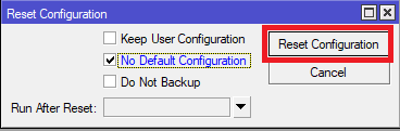 reset no default configuration