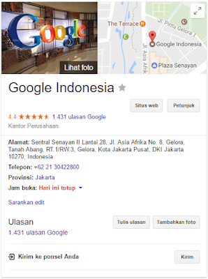 hasil pencarian google indonesia di Google Business Local atau My Business
