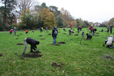 Tree planting at Brotherton Park, Dibbinsdale, to celebrate Cheshire Wildlife Trust's 60th birthday