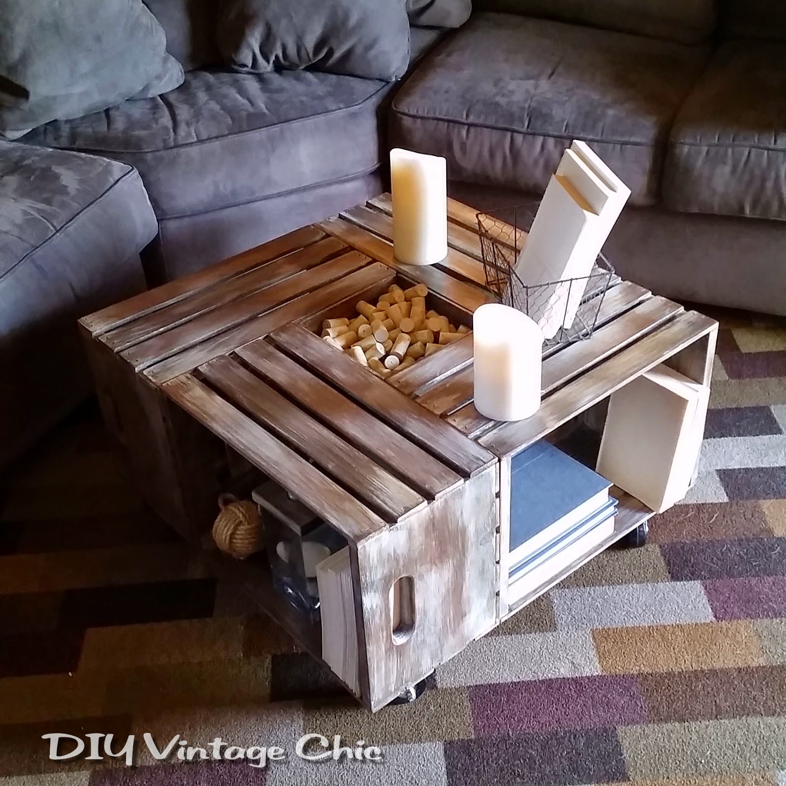 DIY Vintage Chic: DIY Vintage Wine Crate Coffee Table ~ Whitewash