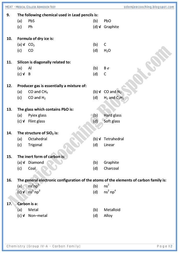 mcat-chemistry-group-iva-(carbon-family)-mcqs-for-medical-entry-test