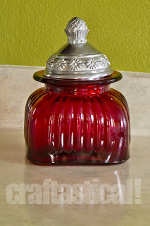 red glass jar, thrifted