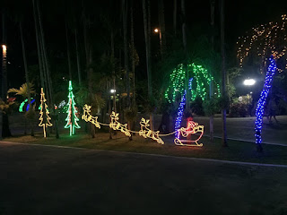 poroja ja joulupukki -jouluvalot palmujen alla