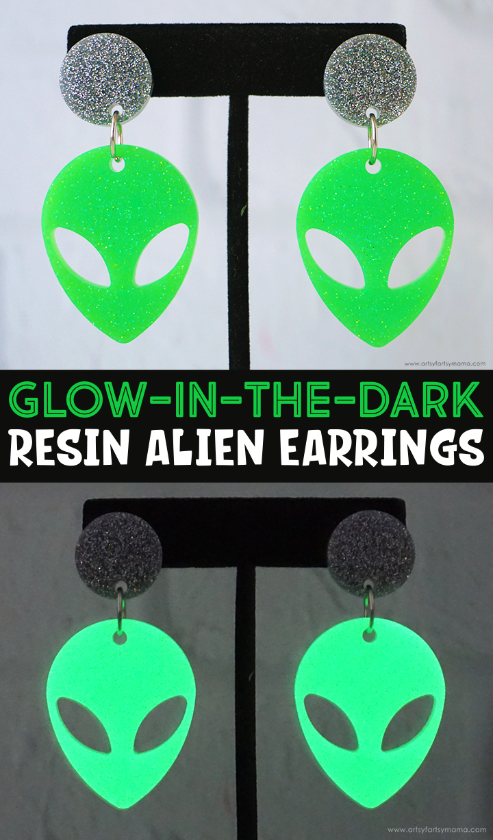 Glow-in-the-Dark Resin Alien Earrings