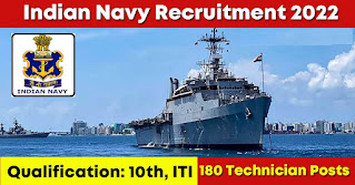180 Posts - Indian Navy Recruitment 2022 (All India Can Apply) - Last Date 20 November at Govt Exam Update