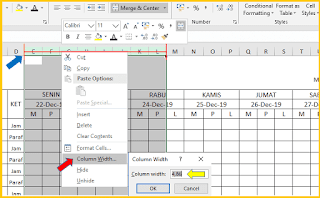 Rubah lebar kolom excel