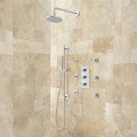  Juno Cali Thermostatic Wall Mount Shower System With Six Body Jets in Chrome Finish