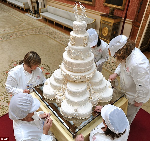 The eighttiered Royal Wedding cake decorated with 900 symbolic sugarpaste