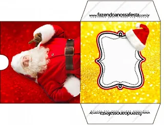 Funda CD´s para Imprimir Gratis de Santa Claus en Rojo y Dorado.