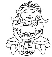 little pink princess sitting with pumpkin for scrapbook digi stamp