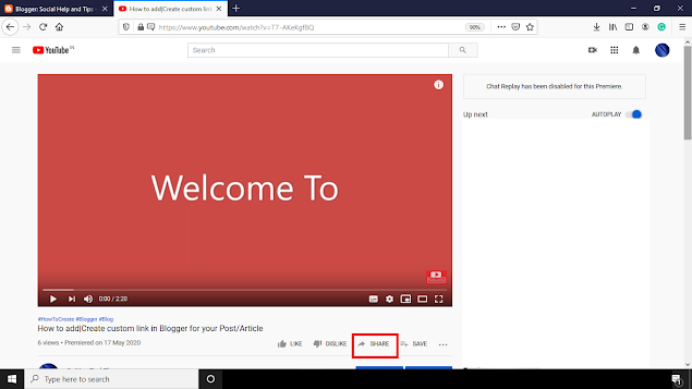 YouTube Share option