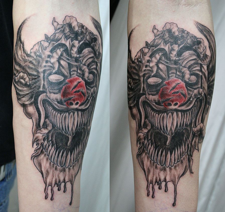 Some people like the idea of having a scary looking clown tattooed in their