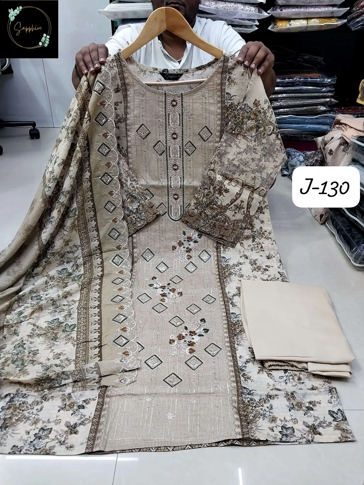 Jazmin Vol 130 Sapphire Lawn Cotton Self Embroidery Work Pakistani Readymade Suits