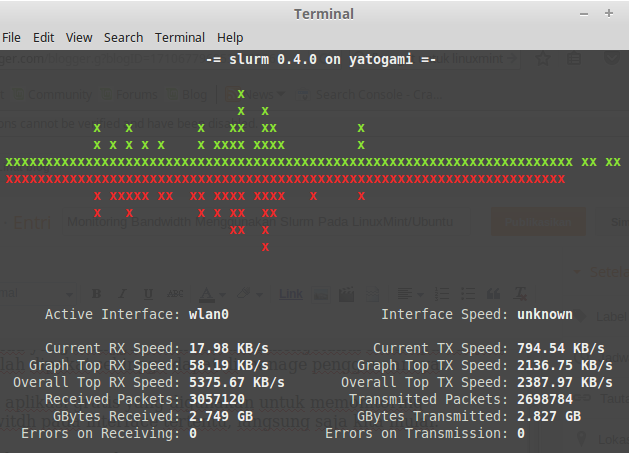 cara monitoring bandwitdh pada linux ubuntu/mint, Monitoring Bandwidth Menggunakan Slurm Pada LinuxMint/Ubuntu