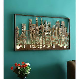 Wrought Iron City Light Wall Art With Led In Brown: