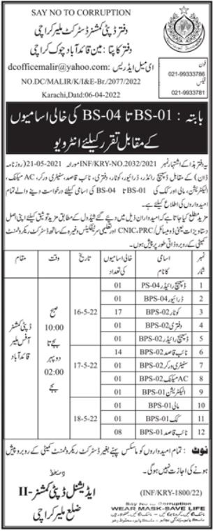 Latest Deputy Commissioner District Office Management Posts Karachi 2022