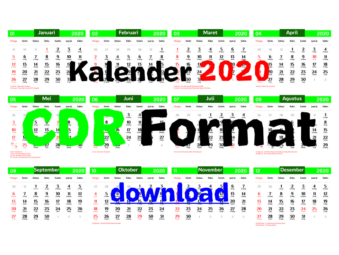 Download Kalender 2020 Template CDR Format Jawa Masehi
