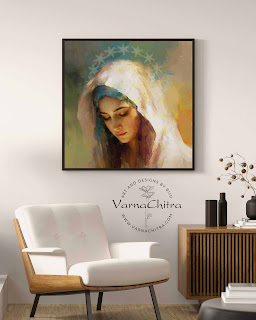 miraculous portrait of saint mary, the undoer of knots in impasto oil painting by Biju Varnachitra Great for interior decoration and great as a gift