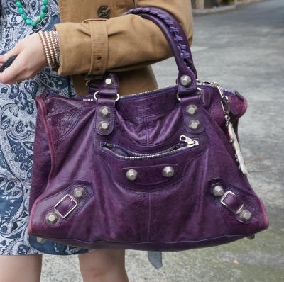 beaded accessories, Balenciaga raisin purple 2009 giant silver G21 hardware work bag | Away From The Blue