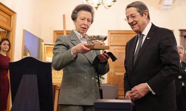Princess Anne met President Nicos Anastasiades at the Presidential Palace in Nicosia