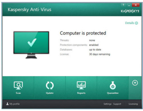 Giao diện Kaspersky phiên bản 2016 không thay đổi so với phiên bản trước.