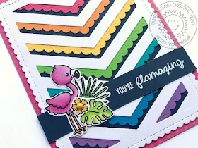 Sunny Studio Stamps: Fabulous Flamingos Rainbow Chevron Scalloped Card (using Fishtail Banner & Frilly Frames Dies)