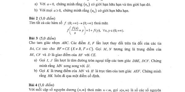 Đáp án đề thi chọn học sinh giỏi quốc gia môn Toán 2022